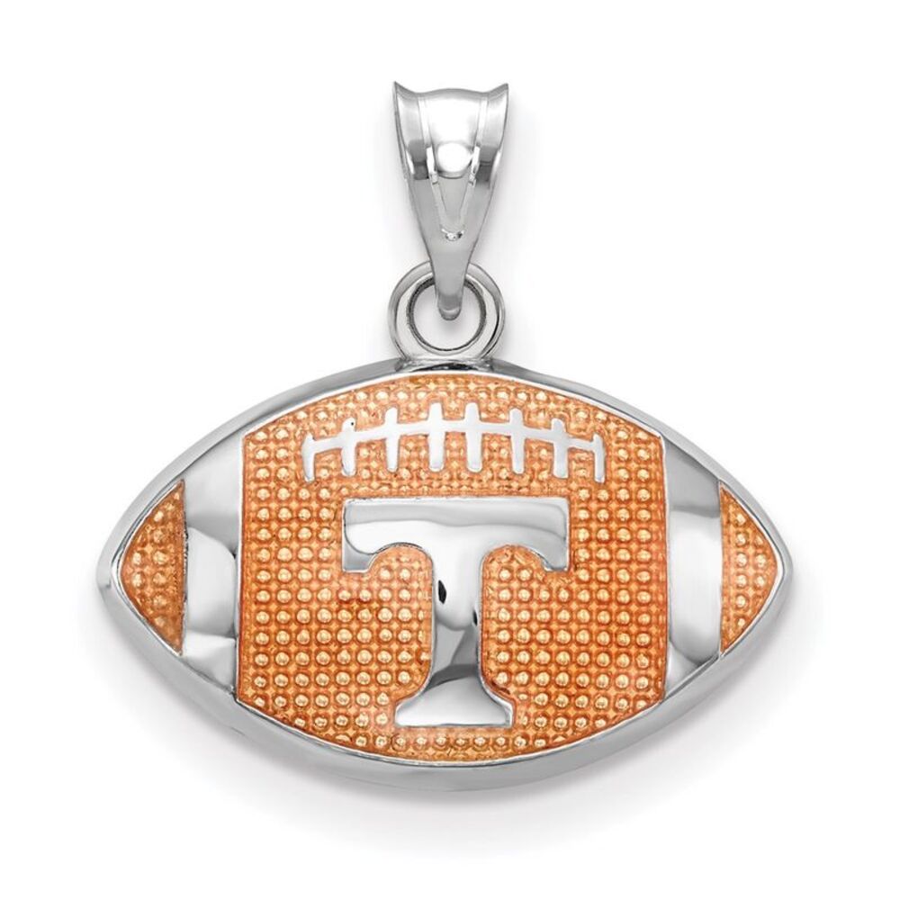 Sterling Silver University of Tennessee Small Enamel Football Pendant